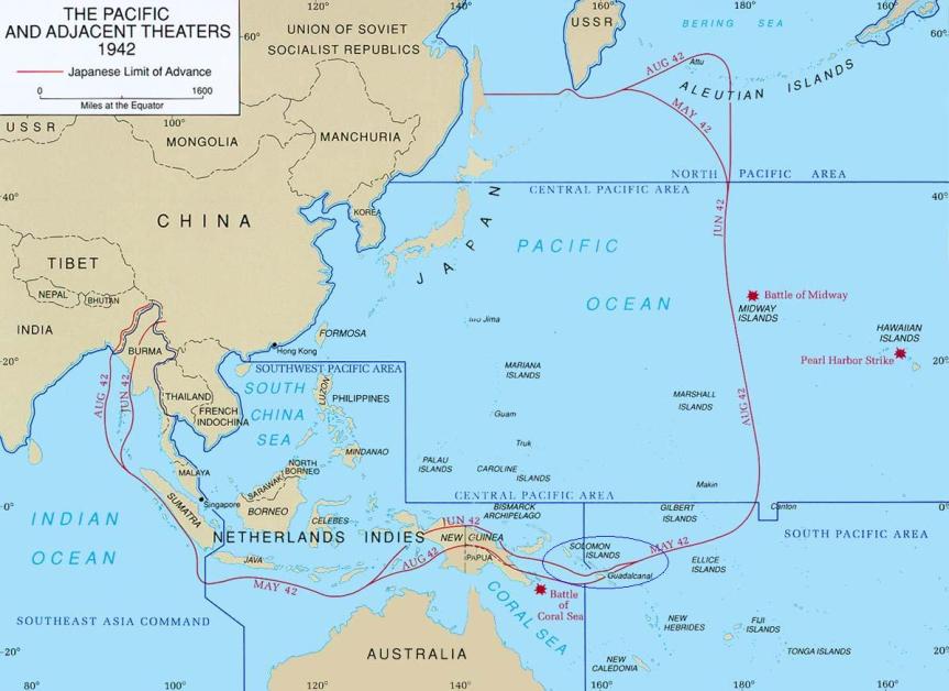 Mappa dello scenario di guerra nel Pacifico